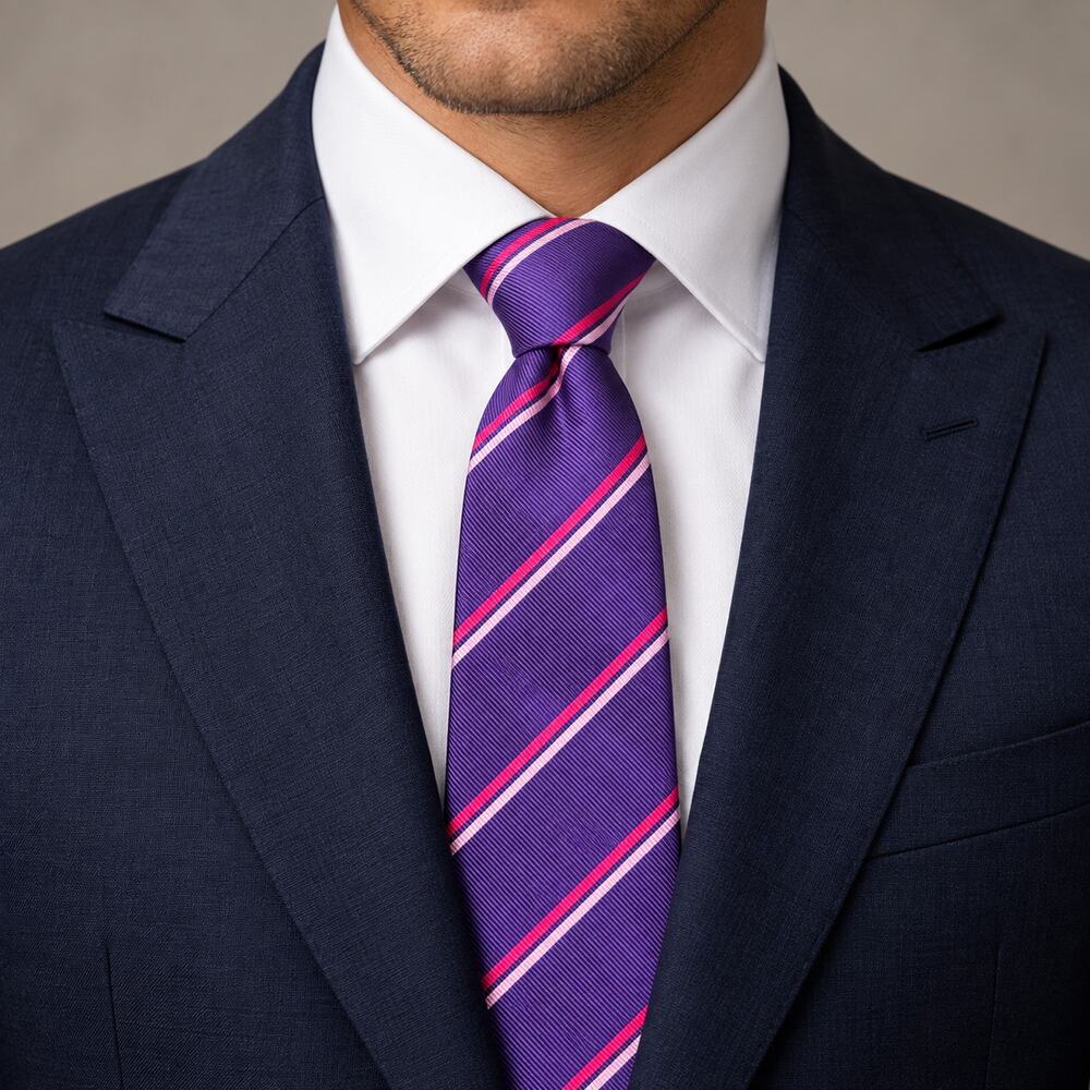 Turnbull & Asser Neiman Marcus Silk Tie Purple Pink Striped Handmade England NWT